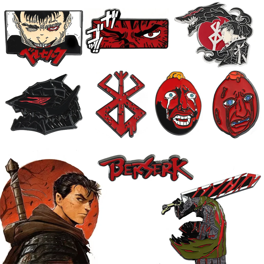 Broche de calavera roja de la serie Anime 1997, Berserk Warrior Slave Griffith Guts, alfileres, accesorios de Cosplay, regalo, mochila para hombres y mujeres, joyería