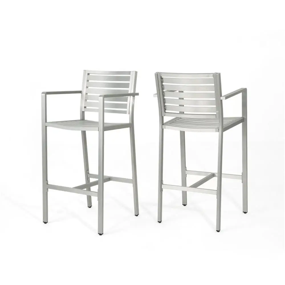 Outdoor Silver Rust-Proof Aluminum 29.50 Inch Barstools Set of 2, Customized