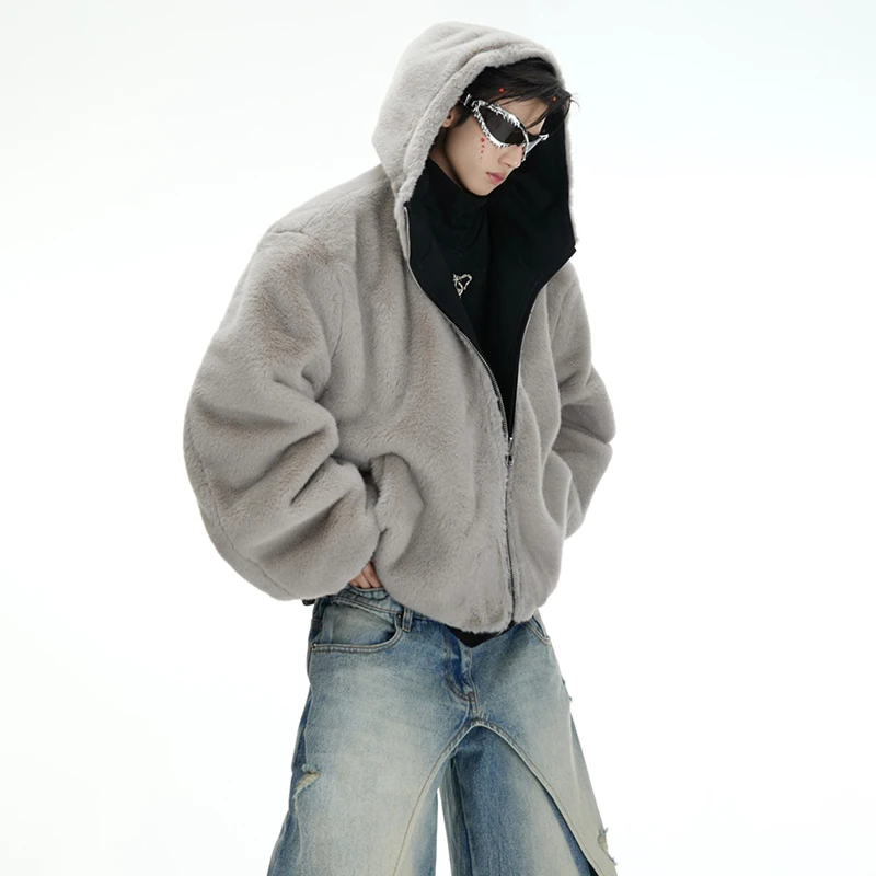 LUZHEN Personalizowany Projekt 2025 Dwustronna Modna Kurtka z Kapturem Męska Zimowa Ocieplana Futrem Oryginalna Luźna Parka JY4722