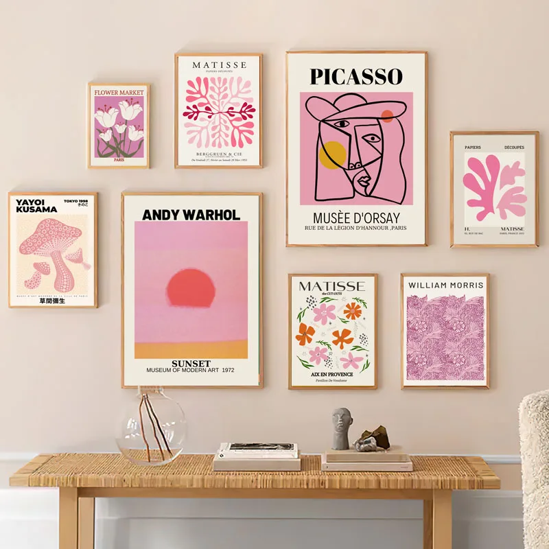 Abstract Andy Warhol Pink Wall Art Matisse Yayoi Kusama Posters Picasso Flower Wall Art Canvas Prints Painting Mural Decoration