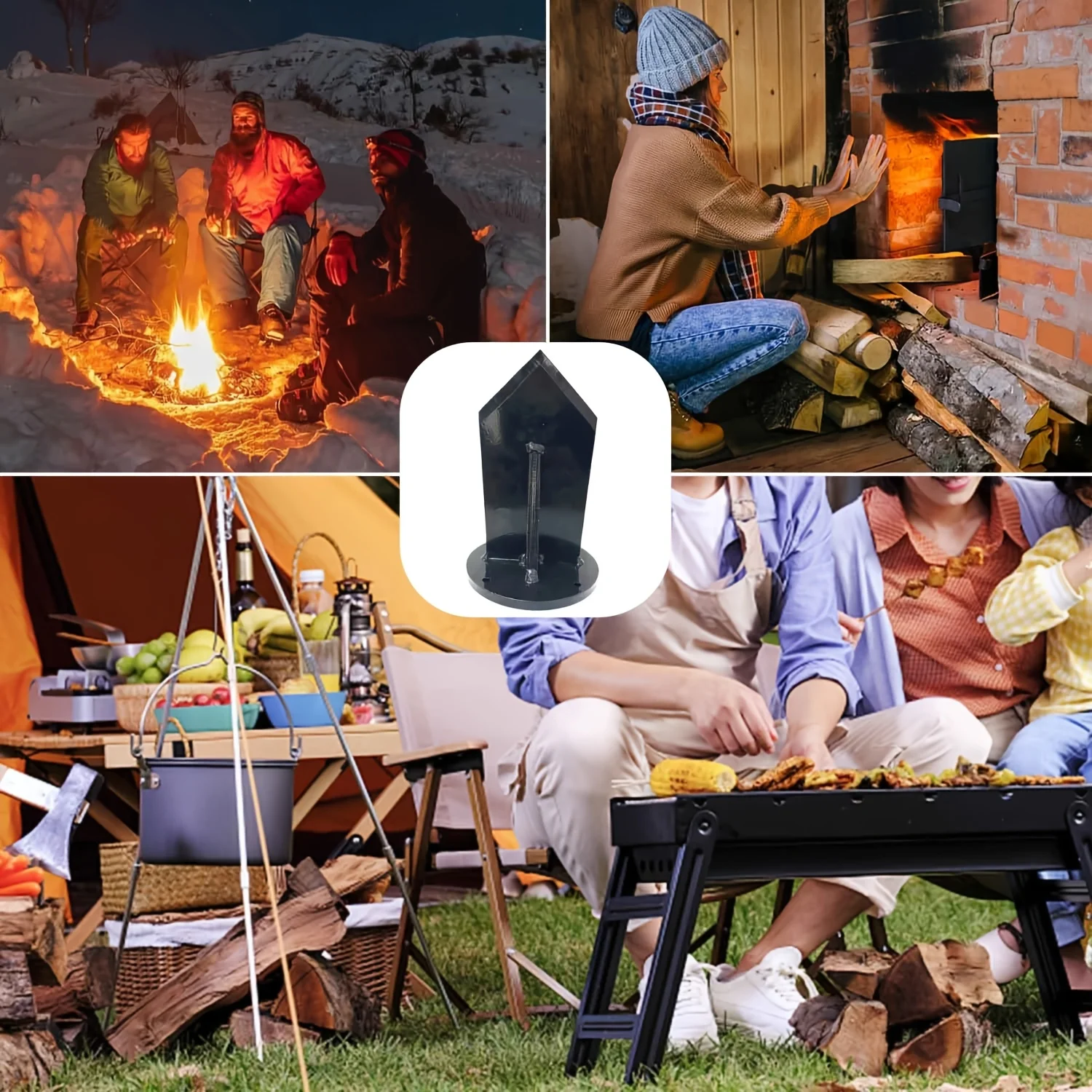 Pemisah kayu bakar vertikal baja karbon, alat pemisah kayu aman untuk perapian berkemah luar ruangan