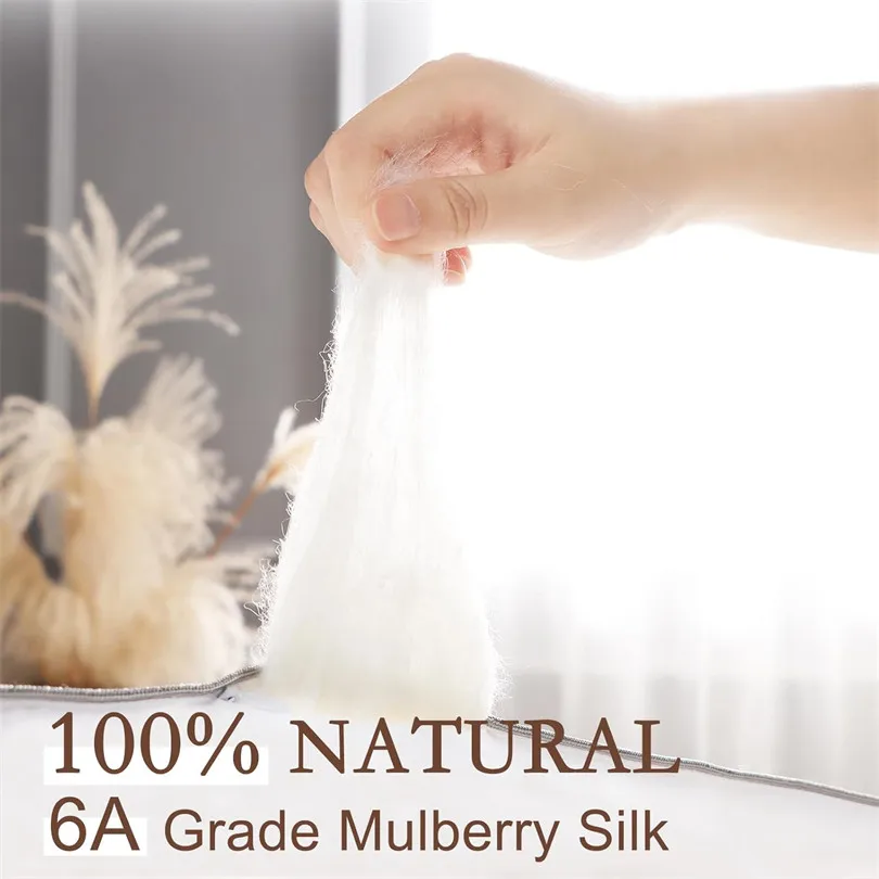 Jacquard 100% Mulberry Silk Cooling Blanket Summer Quilt Comforter Soft Cotton Shell Lightweight Breathable All Season Bedding