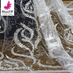 Off White bridal beading lace fabric wedding gown dress lace fabric sequins lace fabric HY1421