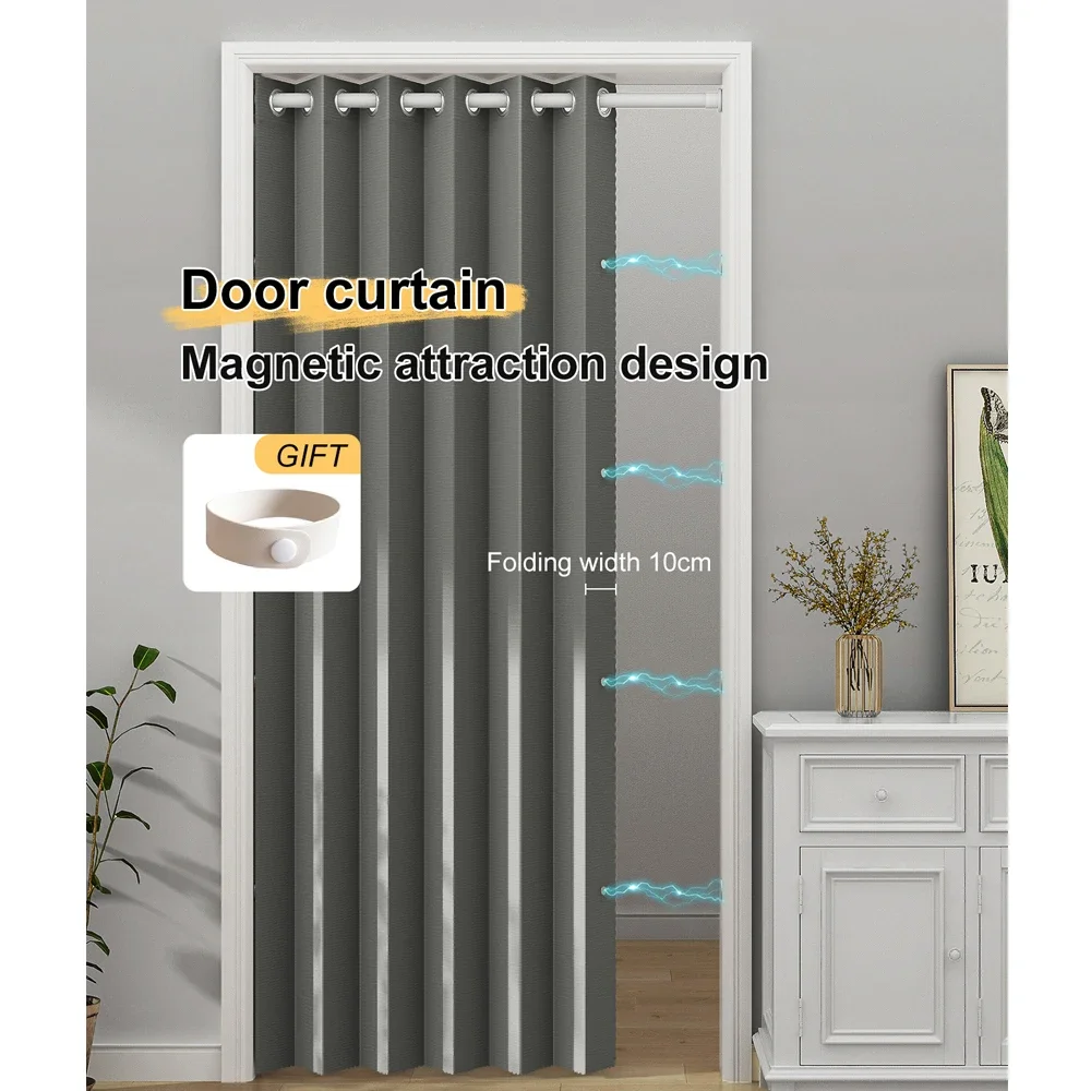1PS Full Blackout Solid Colour Folding Door Curtain 10CM Folding Punching Grommet Top Folding Door Curtain Privacy Partition