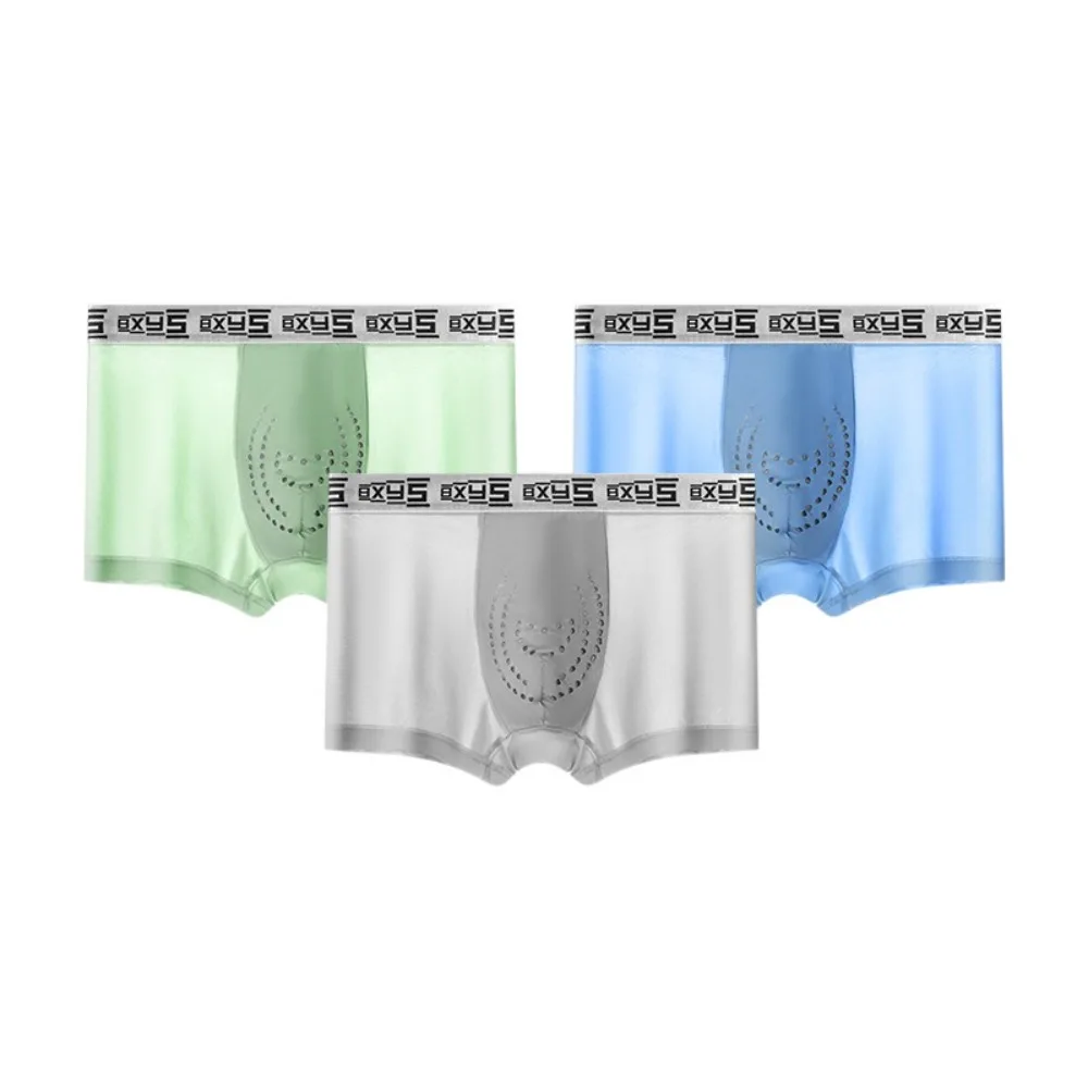 

3Pcs Lingerie Mesh Men's Flat Panties Traceless Ice Silk Shorts Boxers Underpants Mid Waist Seamless Briefs Man