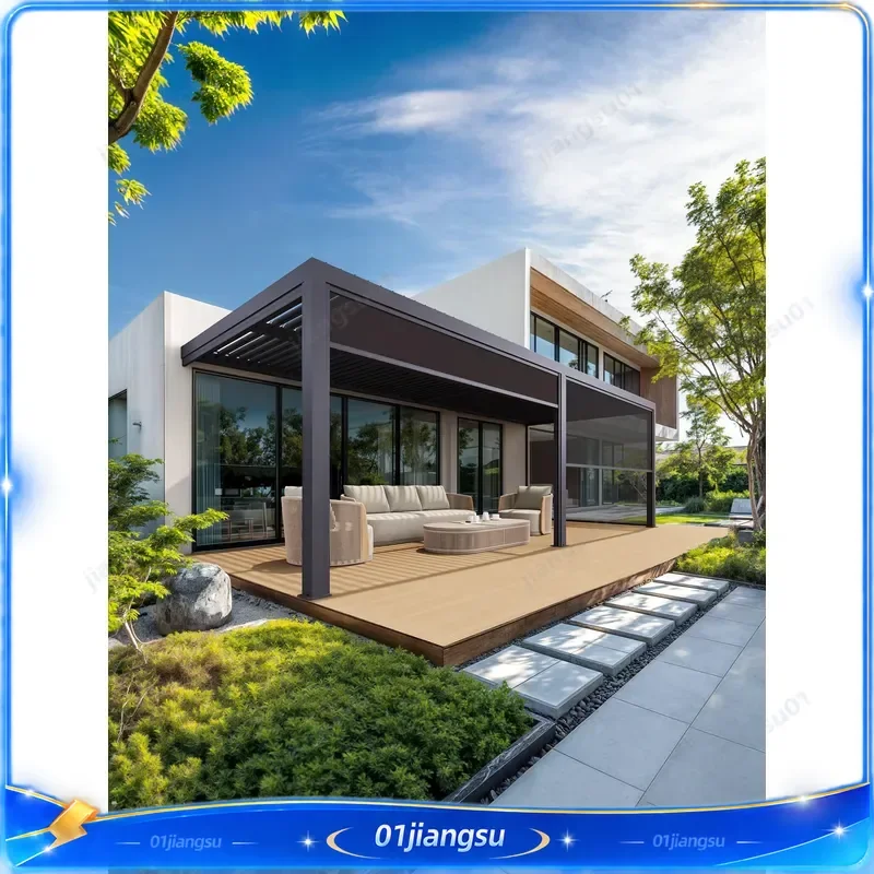 Modern Aluminum Bioclimatic Pergola Waterproof Remote Control Louvered Roof Garden Gazebo Outdoor Patio Deck Shading Canopy