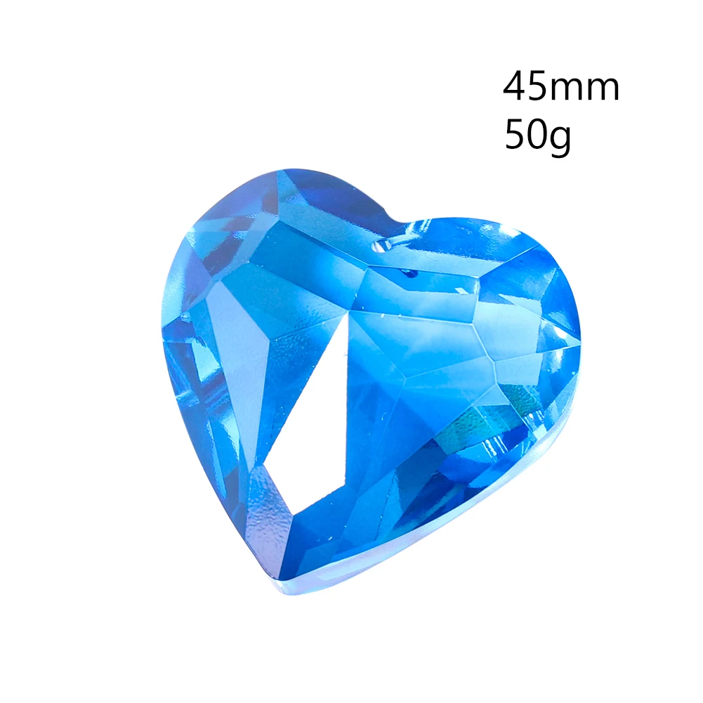 45MM Laser Faceted Prism Glass Blue Love Heart Crystal Pendant Chandelier Lamp Parts Wedding Garland Curtain Sun Catcher Dangle