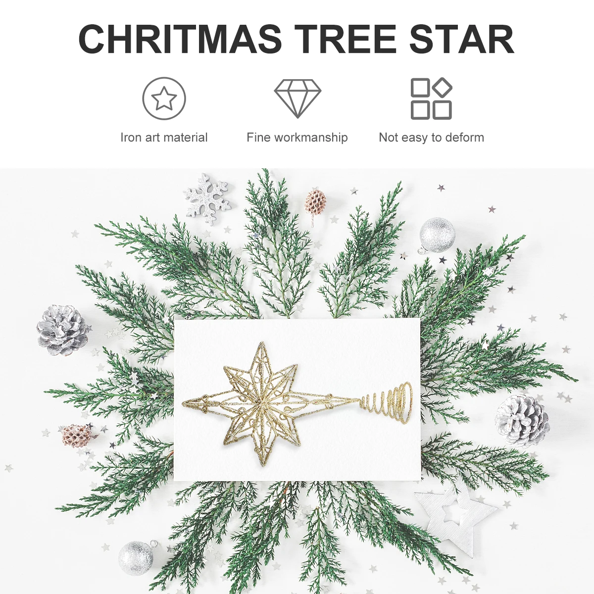 

Tree Topper Christmas Tree Topper Golden Metal Christmas Treetop Decoration Party Wrought Iron No Lights