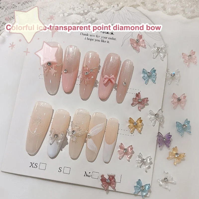 20 個ラウンドラインストーンネイルボウチャームアイス透明クリスタルボウタイジュエリーダイヤモンド樹脂リボン宝石アクセサリー
