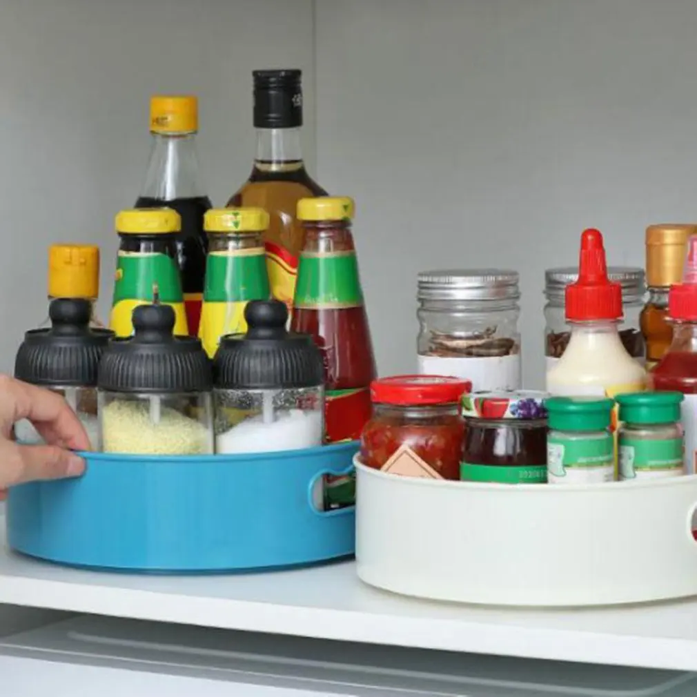 Bandeja de almacenamiento giratoria antideslizante de 360 °, plato de almacenamiento de frutas secas, organizador de escritorio de plástico multifuncional para Cocina
