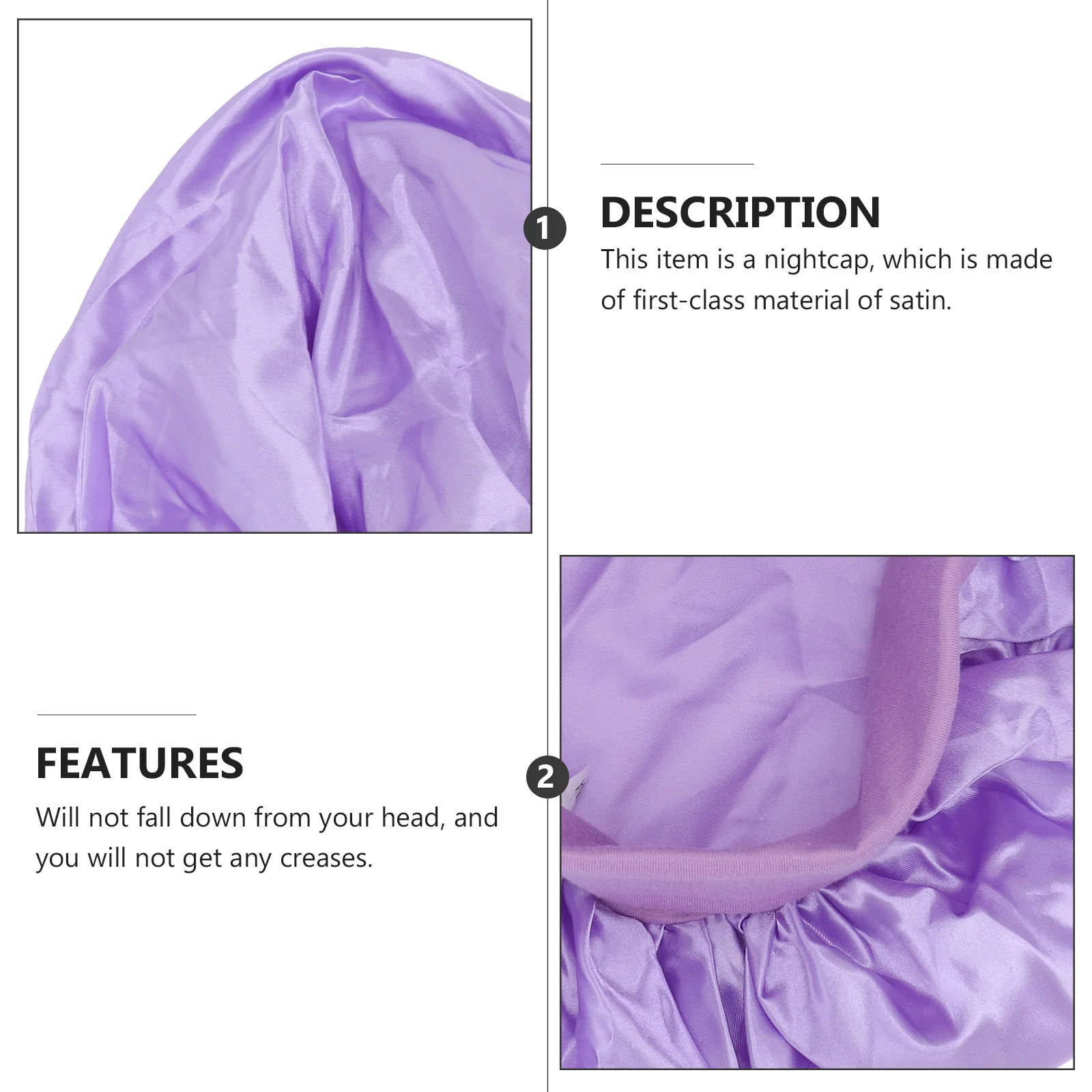 

Wide Elastic Band Hair Bonnet Cap Satin Sleep Sleeping Purple Extra Large Women's