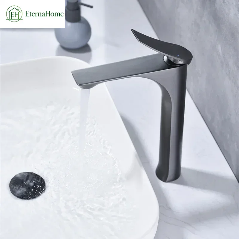 Basin Faucets Gun Grey/Black/Chrome/Brushed Gold Hot & Cold Water Mixer Countertop Basin Sink Copper Tap Bathroom Accessories