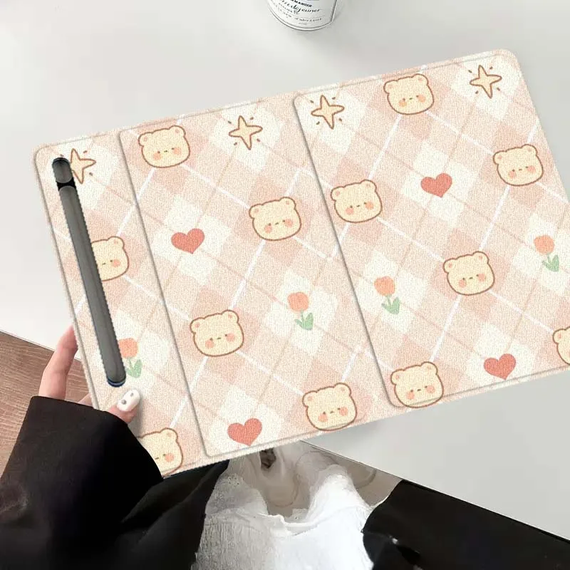 

Lattice cartoon cute bear For Samsung Galaxy Tab S7 S8 S9 S10 11 12.4 13.1 FE Plus Lite Inch Cover Tablet Case