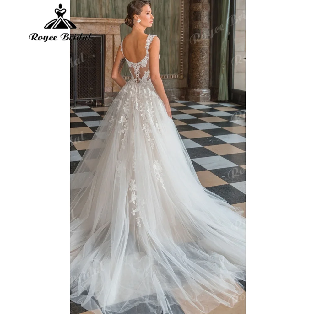 Lace Strap Sweetheart Illusion Corset Wedding Dress Sparkle Tulle Back Button Chapel Train Garden Bridal Gown Customized