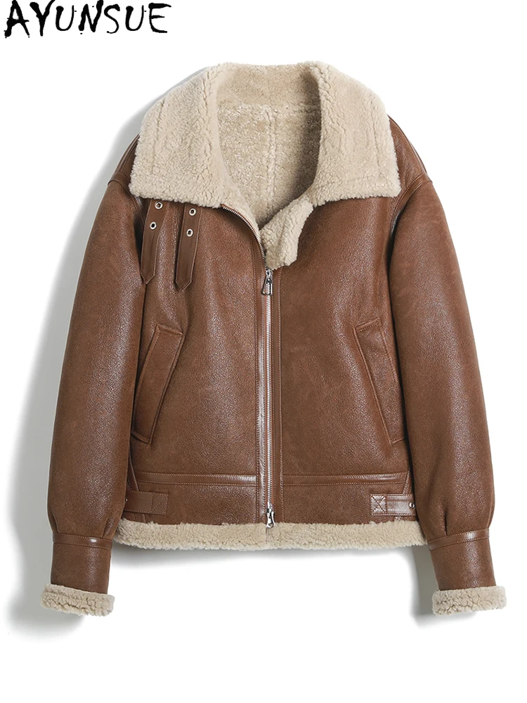 AYUNSUE 2025 جديد شيرلينغ سترة امرأة 100% سترات من الصوف الطبيعي للمرأة الملابس ميرينو الأغنام الفراء سترة امرأة Abrigo Mujer