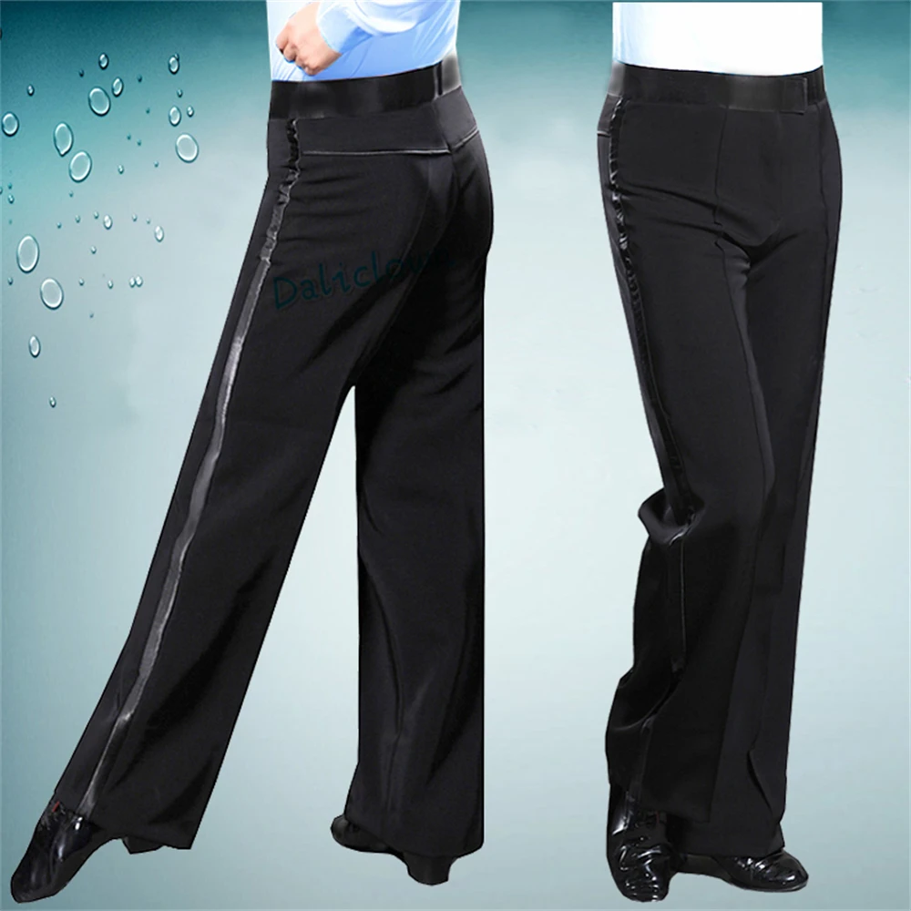 Black Latin Modern Ballroom Tango Salsa Samba Trousers Practice Competition Latin Dance Pants For Men Kids Boys