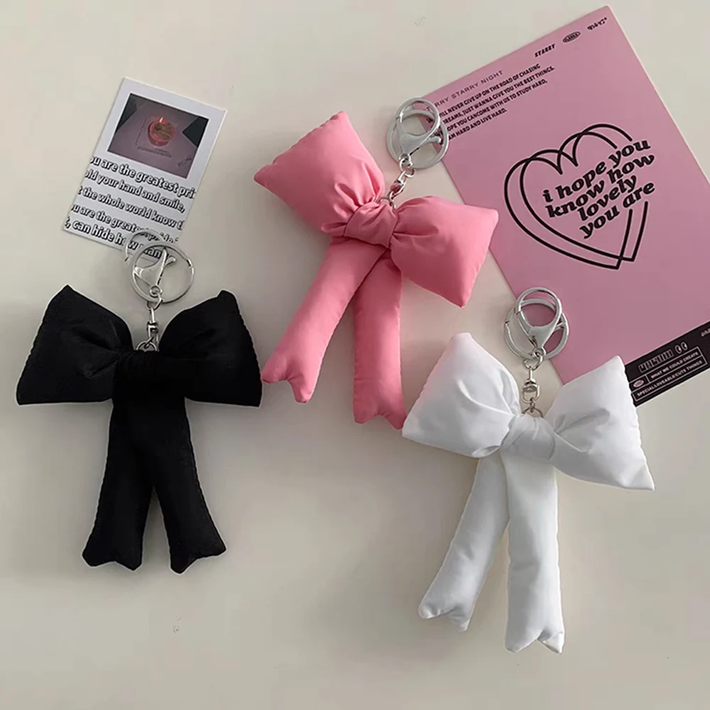 

Cotton Bow Bag Pendant 3D Bowknot Keychain Backpack Hanging Decoration Bow Key Holder Keyring Girl Heart Fashion Bag Accessory