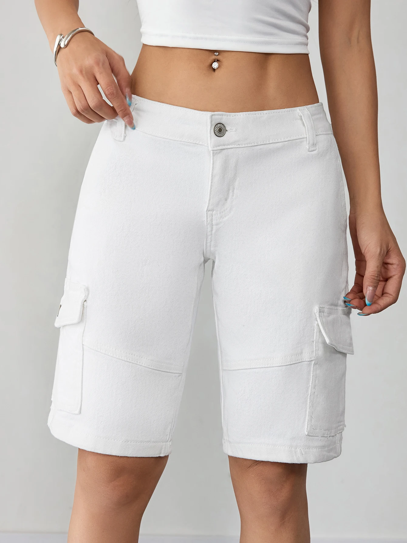 Calça jeans cargo feminina estilo rua cintura alta calça jeans casual de comprimento médio