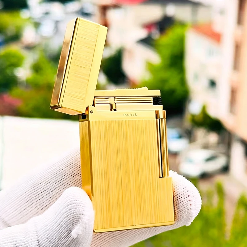 Luxury branded lighter,Surface brushed,Brass body,Cigarette accessories,Loud sound,Includes consumables,Perfect gift for men