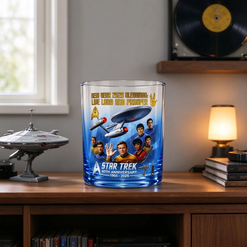 Star Trek 60th Anniversary Edition Whiskey Glass Clear Tumbler Retro Sci Fi Theme Drinkware Home Bar Decoration