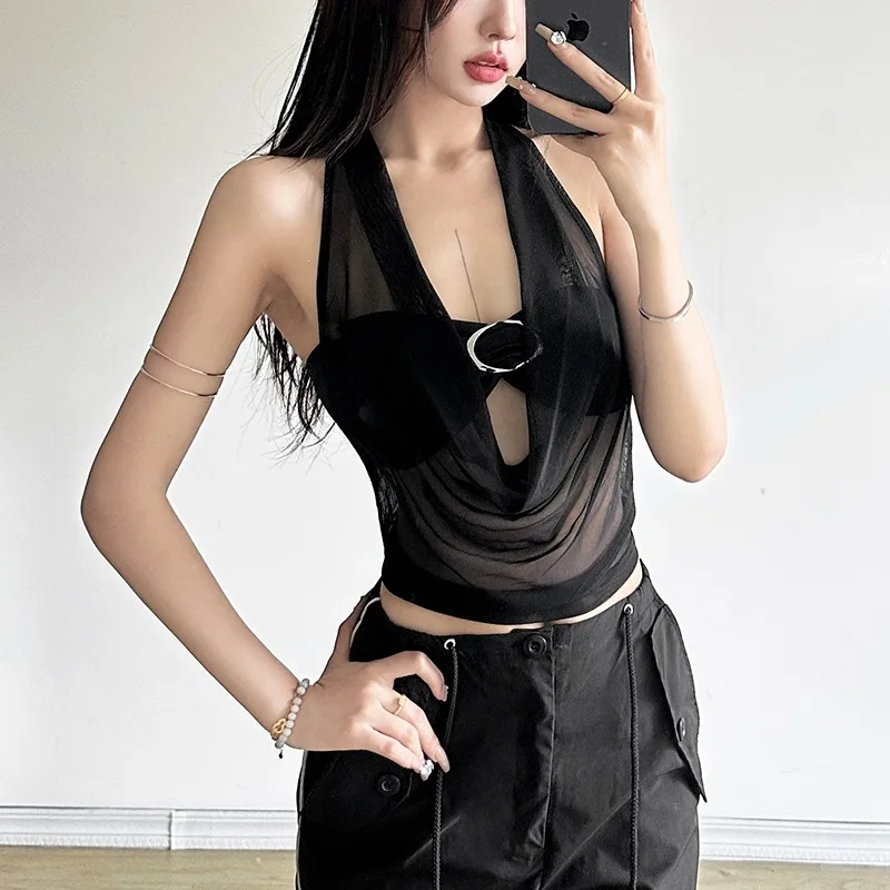 Two Pieces Sexy Halter Bandage Top Women's Clothing Fashion Sexy Backless Vest Gauze Slim Fit Camisole 2026 Ropa Mujer