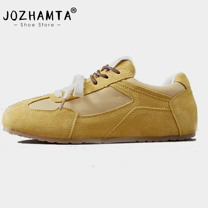 JOZHAMTA Women Flats Sneakers Real Leather Casual Low Heels Shoes 2025 Spring Classic Lace-Up Round Toe Tennis Daily Size 35-40