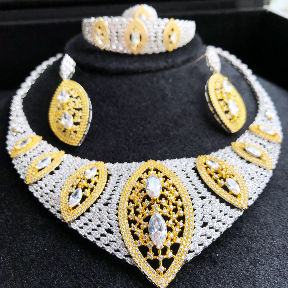 

KellyBola Luxurious Gorgeous Zircon Necklace Set Exquisite Wedding Engagement Banquet Jewelry Set Designed for Women