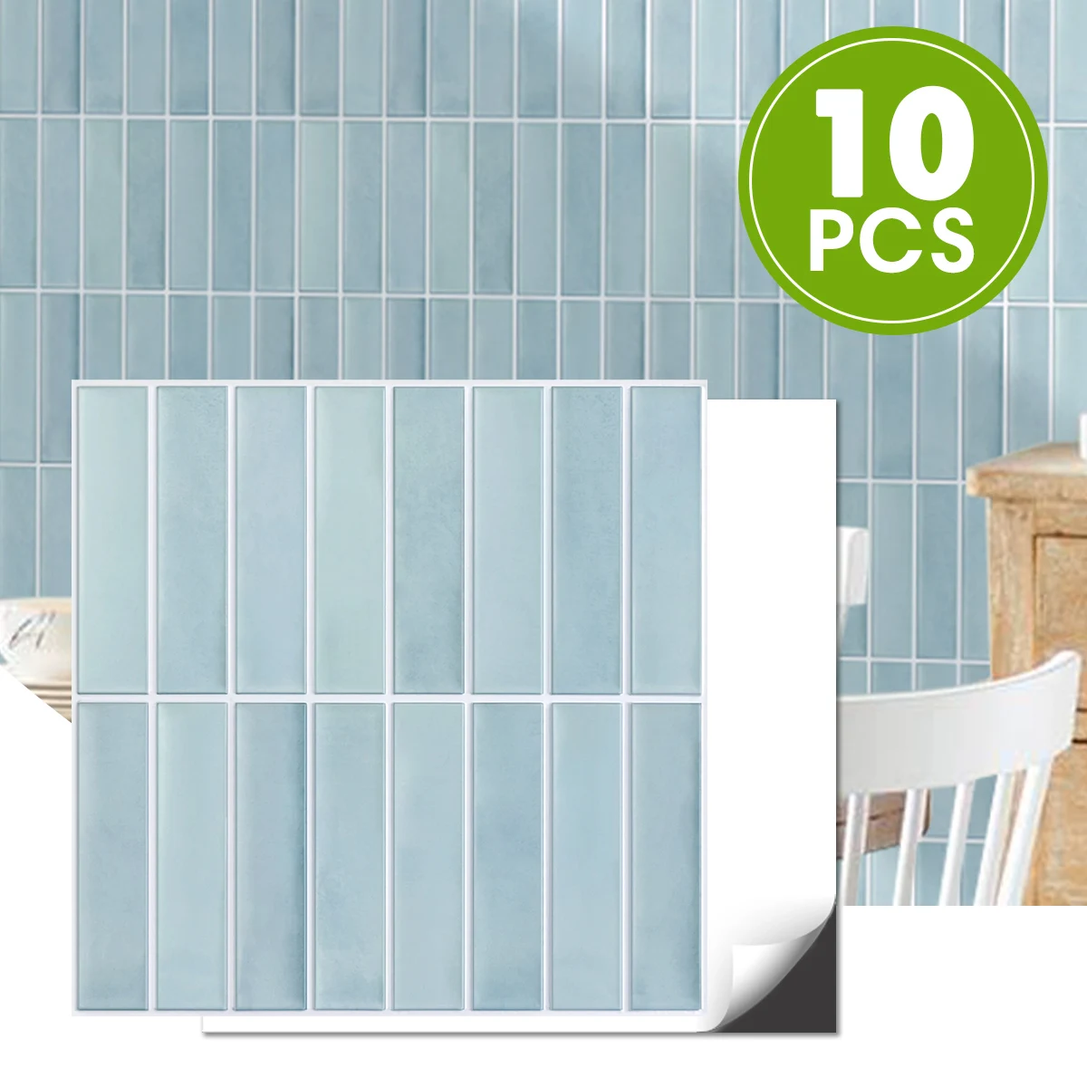 

Commomy 10 Pcs Matte Peel and Stick Tiles, 3D Wall Stickers Waterproof, Blue Tile Backsplash Stickers, Wall Decoration