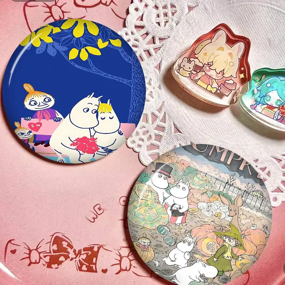 Comic M-MoominS Cute Hippo Round Button Pins Slogan Creative Brooches Backpack Clothes Decoration Fashion Cartoon Jewelry Gifts