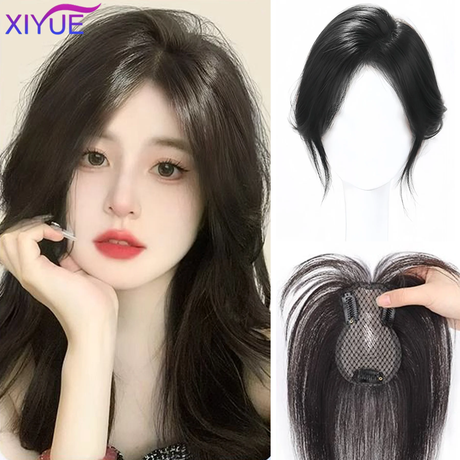 3D Bangs Invisible Seamless Head Hair Water Ripple Hair Air Bangs Head Overhead Natural Invisible Replacement Cover White Hair