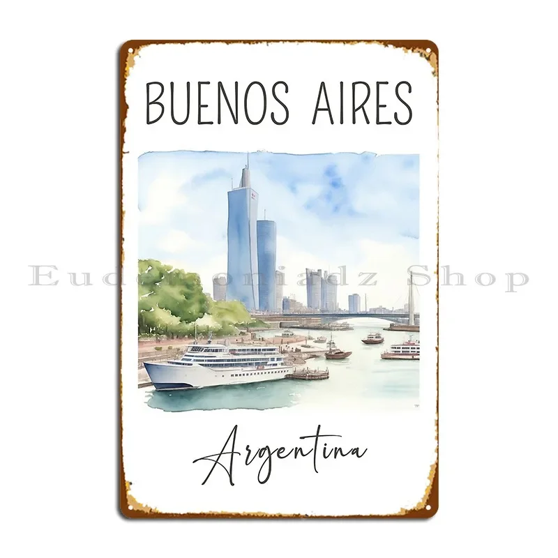Акварельный дизайн Buenos Aires, аргентина, металлическая табличка, создать бар, гостиную, дизайн кинотеатра, жестяная вывеска, плакат