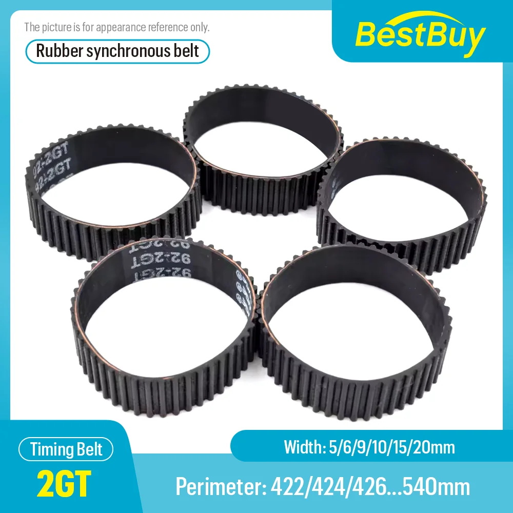 2GT Timing Belt Perimeter 422mm-540mm Width 5-20mm Rubber GT2 Synchronous Belt Pitch 2mm for 3D Printer Closed Loop Options