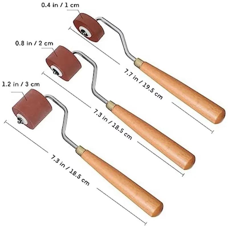 3Pcs Rubber Brayer Roller Paint Brush Ink Applicator Art Craft Oil Painting Tool For Printmaking