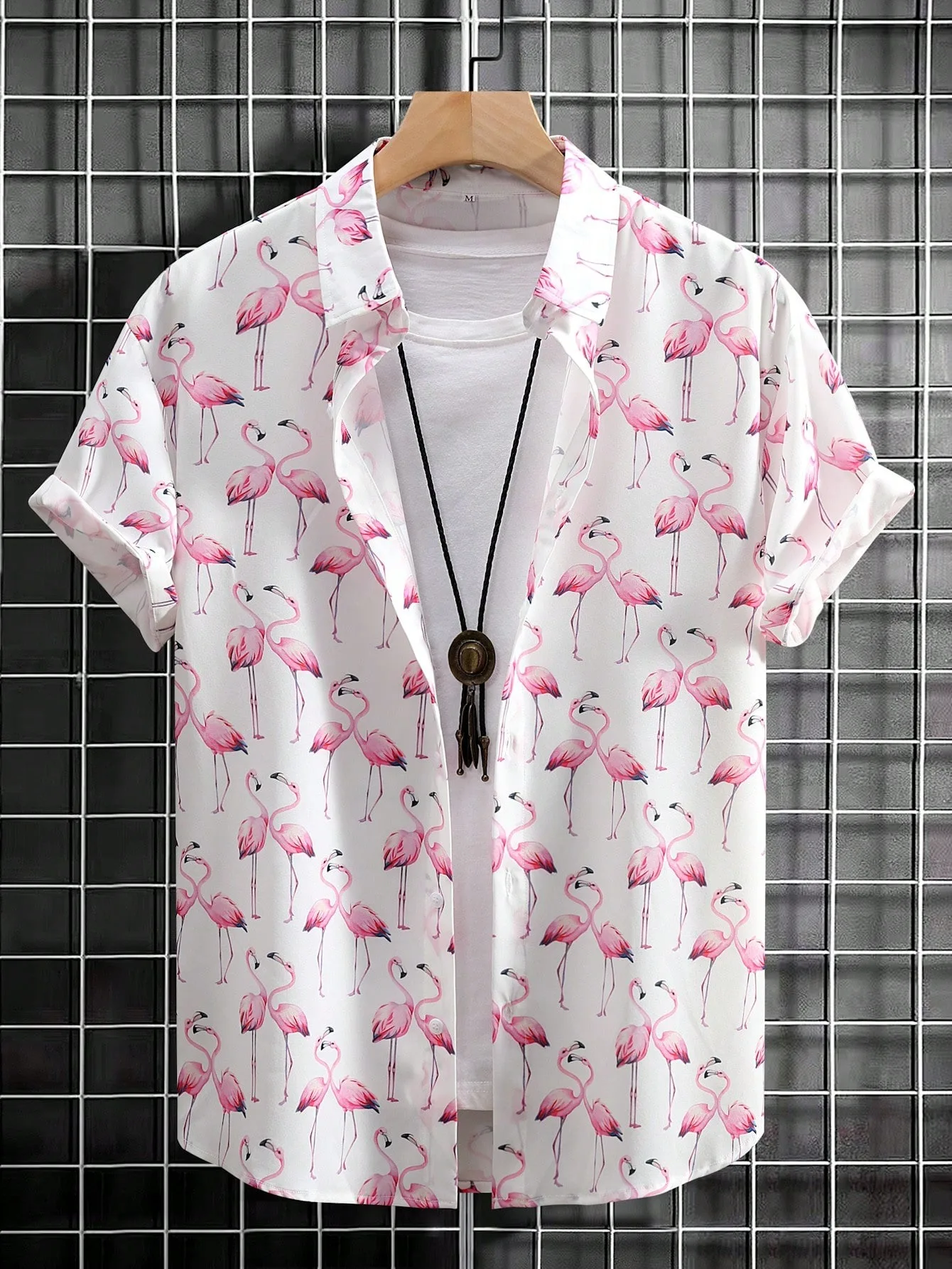 

2025 Summer New Arrival Mens Flamingo Print Shirt Hawaiian Style Short Sleeve Top Beach Vacation Vibe Mens Shirt