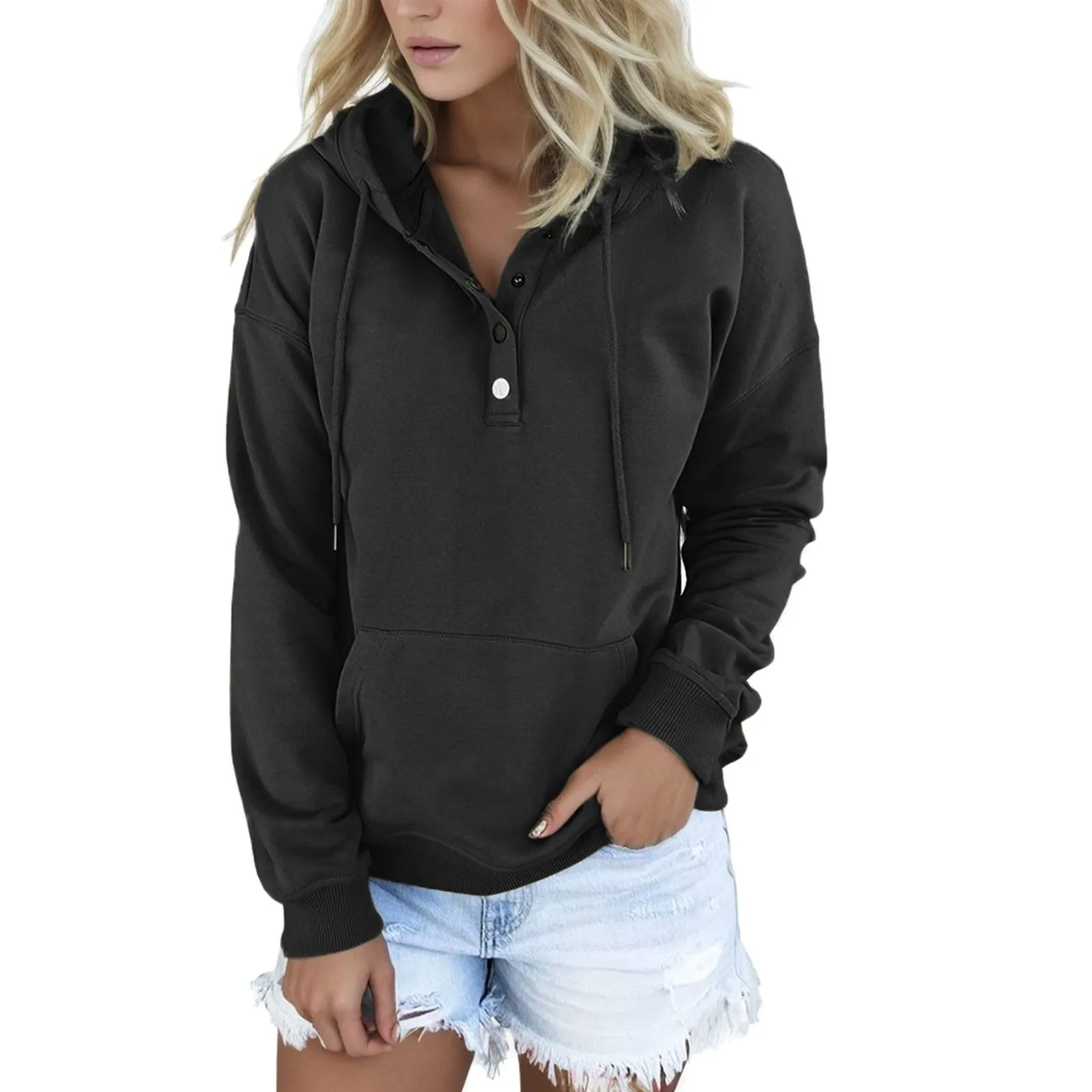 Capuchon Lange Zak Met Trekkoord Voor Dames Mouw Sweatshirts Met Capuchon En Capuchon, Casual Met V-Knop Extra Lange Hoodies