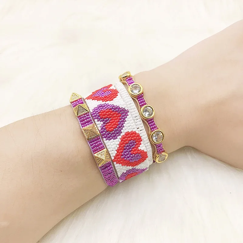 

INS новый модный двухслойный набор браслетов «Любовь Миюки», простой браслет с цирконами и заклепками, инкрустированный бисером