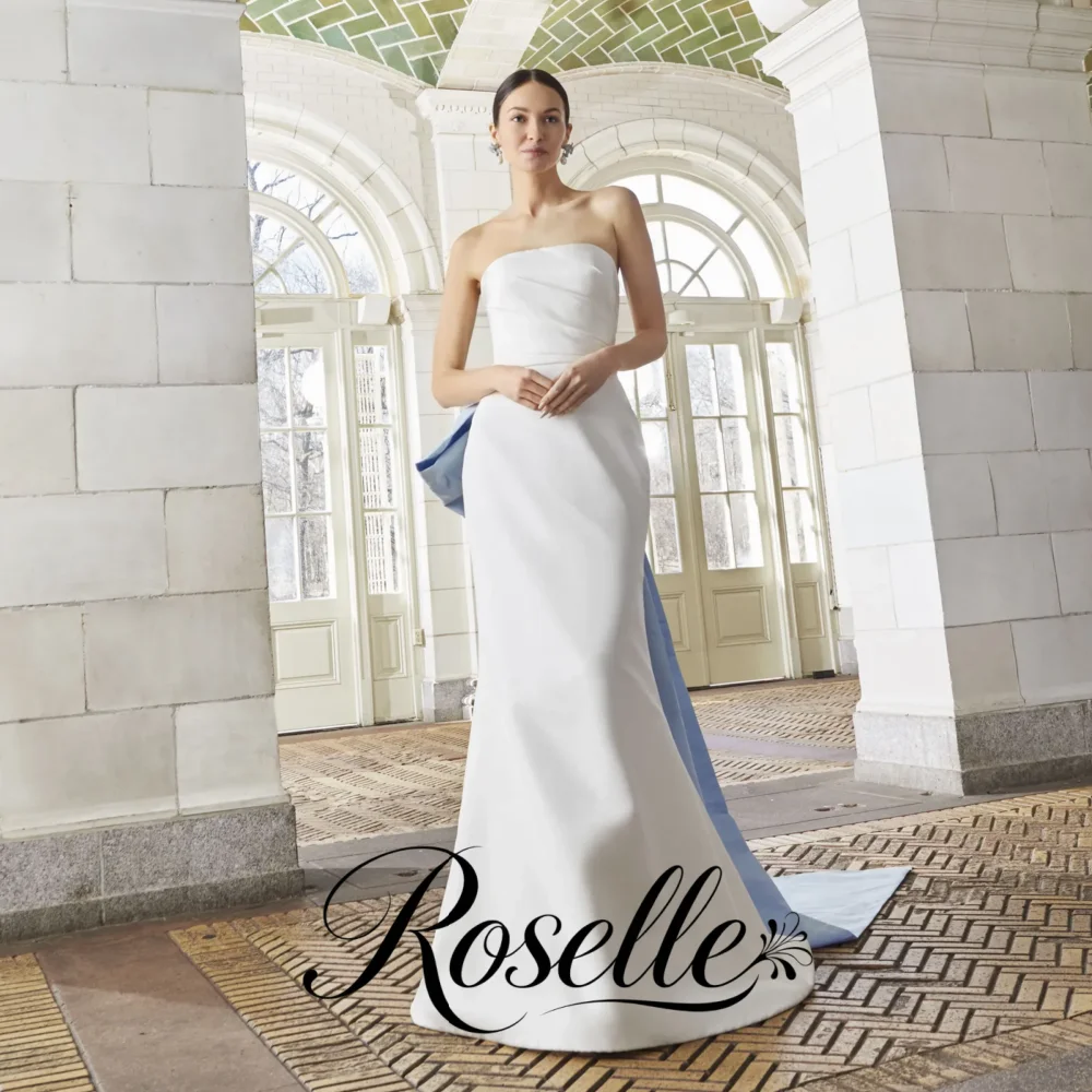 ROSELLE Simple Elegant Strapless Sleeveless Mermaid Wedding Dress Back With Bule Bow 2026 Bridal Customized свадебное платье