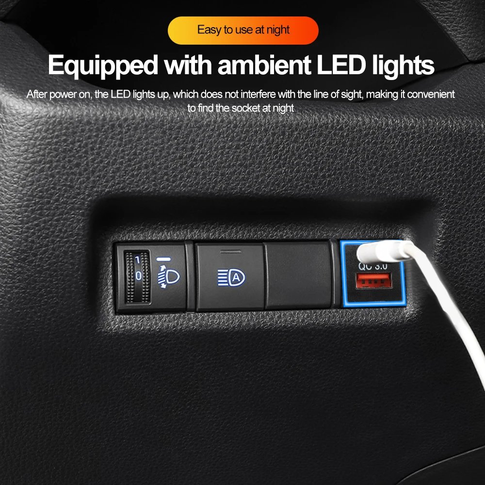 لتويوتا شاحن سيارة نوع-C USB PD QC3.0 الهاتف المحمول شاحن سريع لكامري كورولا Rav4 برادو 2019 2020 2021 2022 2023