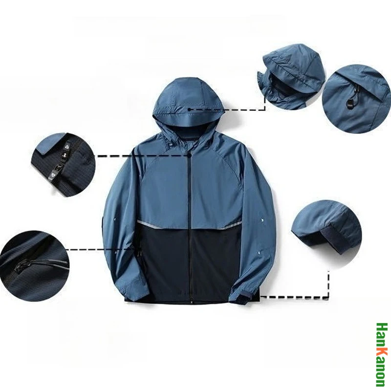 Unisex Ultra-Light Sun Protection Jacket Quick-Dry Breathable Windbreaker Color Block Hoodie for Hiking Fishing Camping Outdoor