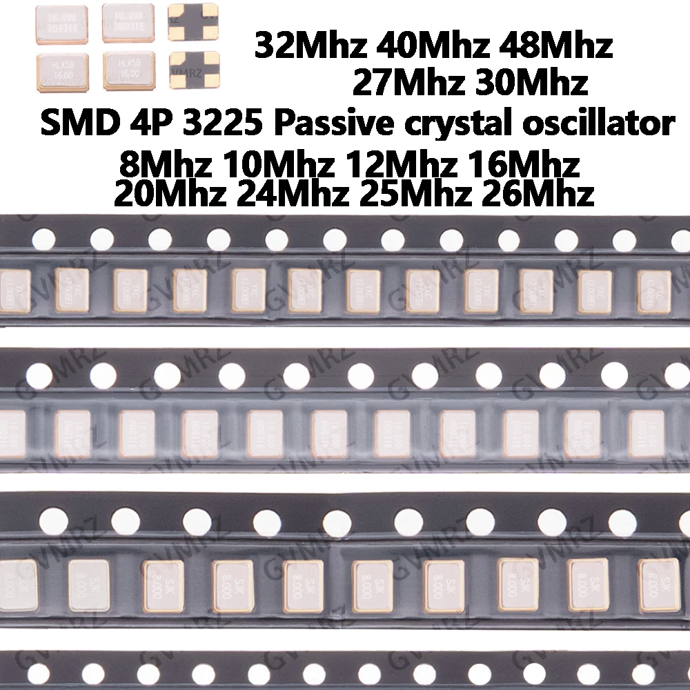 10PCS 30Mhz 32Mhz 40Mhz 48Mhz SMD 4P 3225 Passive crystal oscillator  8Mhz 10Mhz 12Mhz 16Mhz 20Mhz 24Mhz 25Mhz 26Mhz 27Mhz