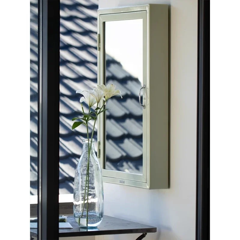 Metal mirror bathroom cabinet, narrow version for storage