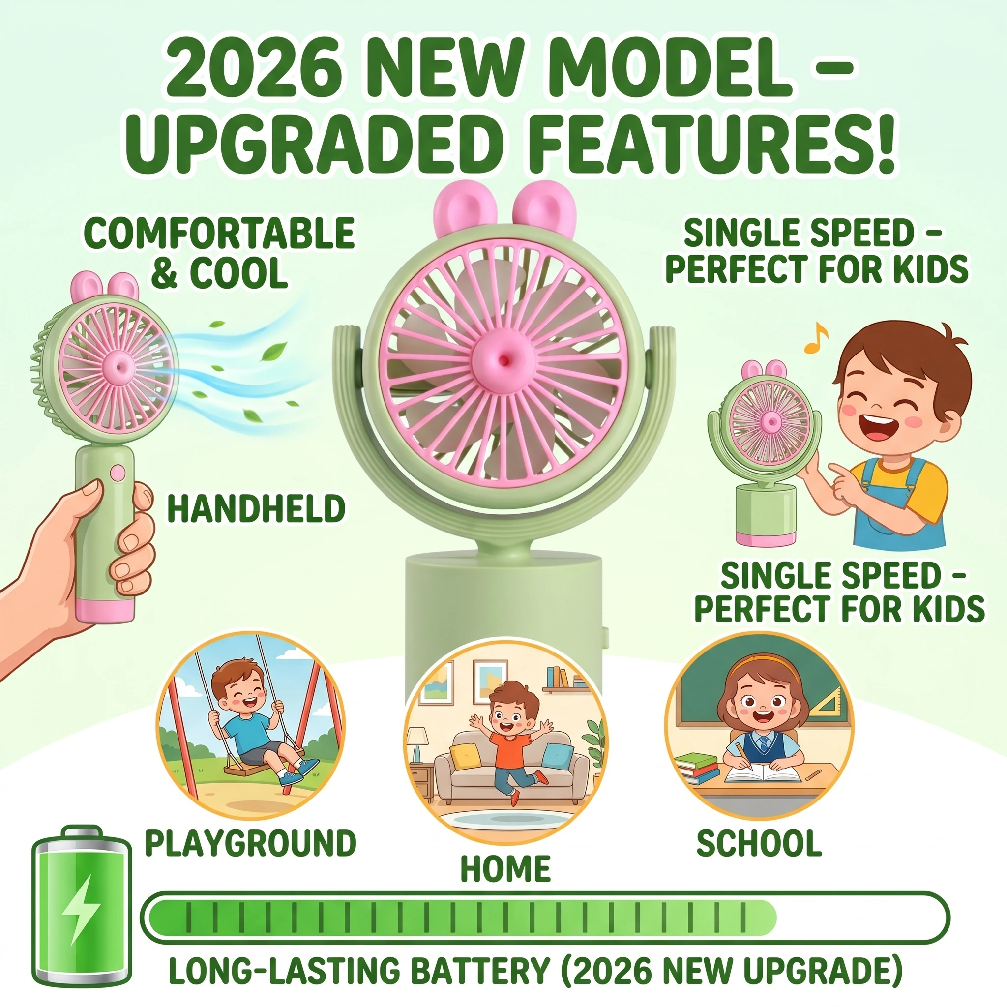 2026 New Upgrade Mini USB Charging Small Fan For Summer Coolness Handheld Shaking Rabbit Fan Portable Desktop Electric Fan Cool