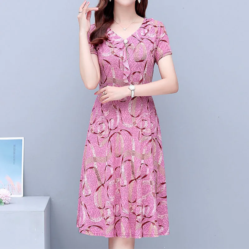 Prairie Chic Short Sleeve Umbrella Skirt Summer Women's Clothing V-Neck Floral Printing Embroidered Flares Slim Midi Dresses