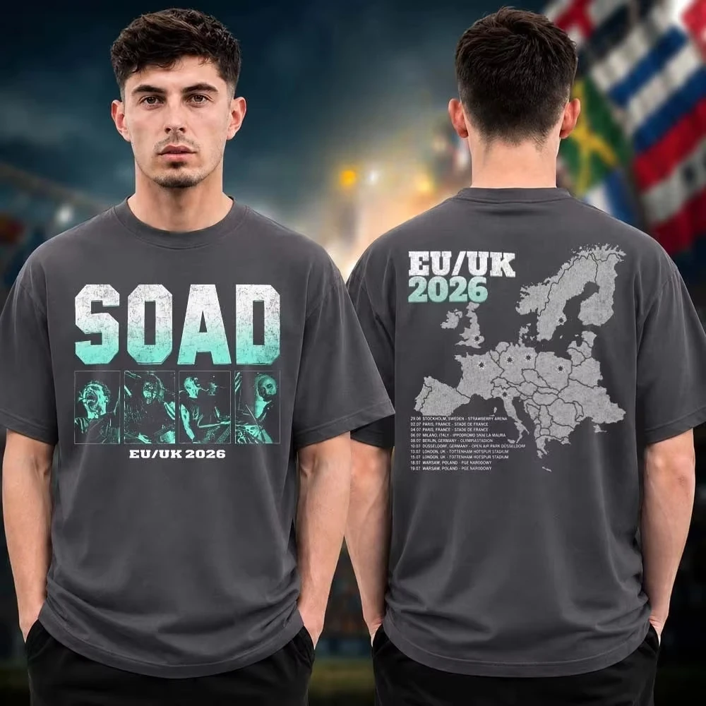 Rock Band System of A Down SOAD EU/UK Tour 2026 Unisex T-shirt Cotton Y2k Retro Rock Men's Women's Oversize Breathable Shirt