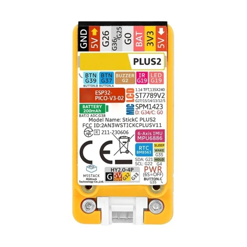 StickC PLUS2 ESP32 IoT Development Platform with Enhanced 200mAh Battery and Multiple Sensors