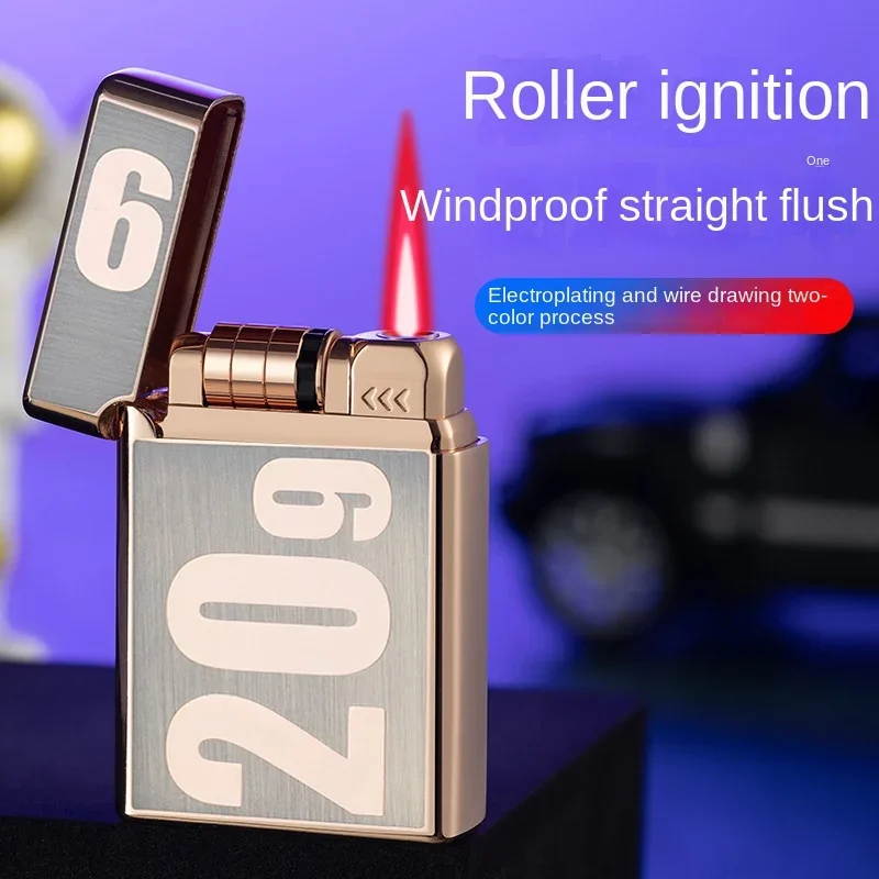 Creative Inflatable Electronic Induction Lighter Metal Windproof Pulley Ignition Straight Windproof Replaceable Battery For Boyf