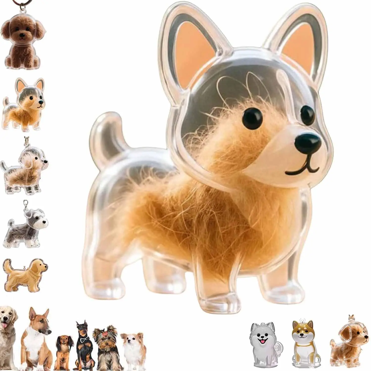 Pet Hair Memorial Resin Storage Capsule Creative Cat/Dog Hair Pendant Unique Keychain Novel Trendy Souvenir Car Decorate Gift