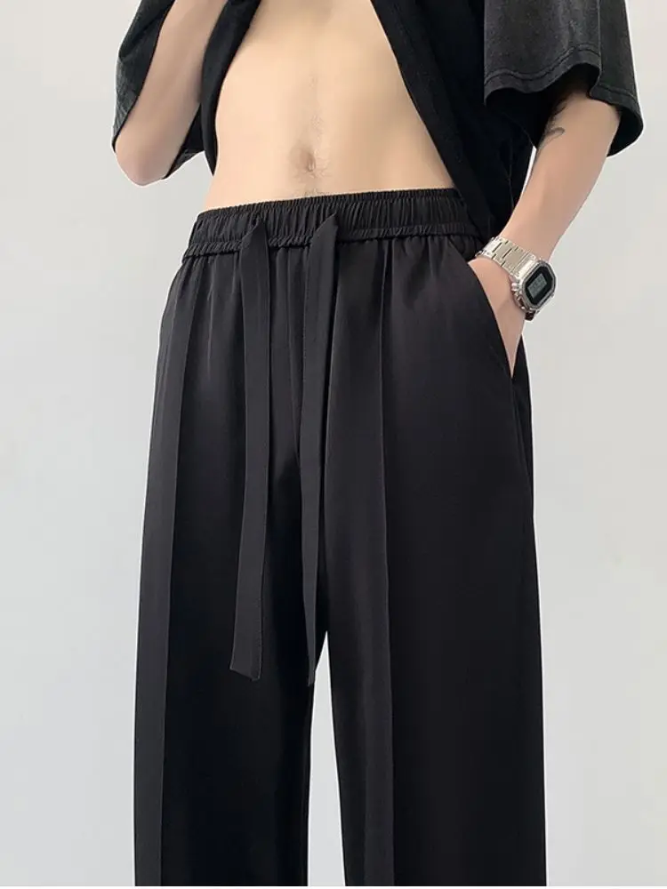 

Мужские летние тонкие брюки из ледяного шелка, модные, свободные, прямого кроя, широкие спортивные брюки для отдыха