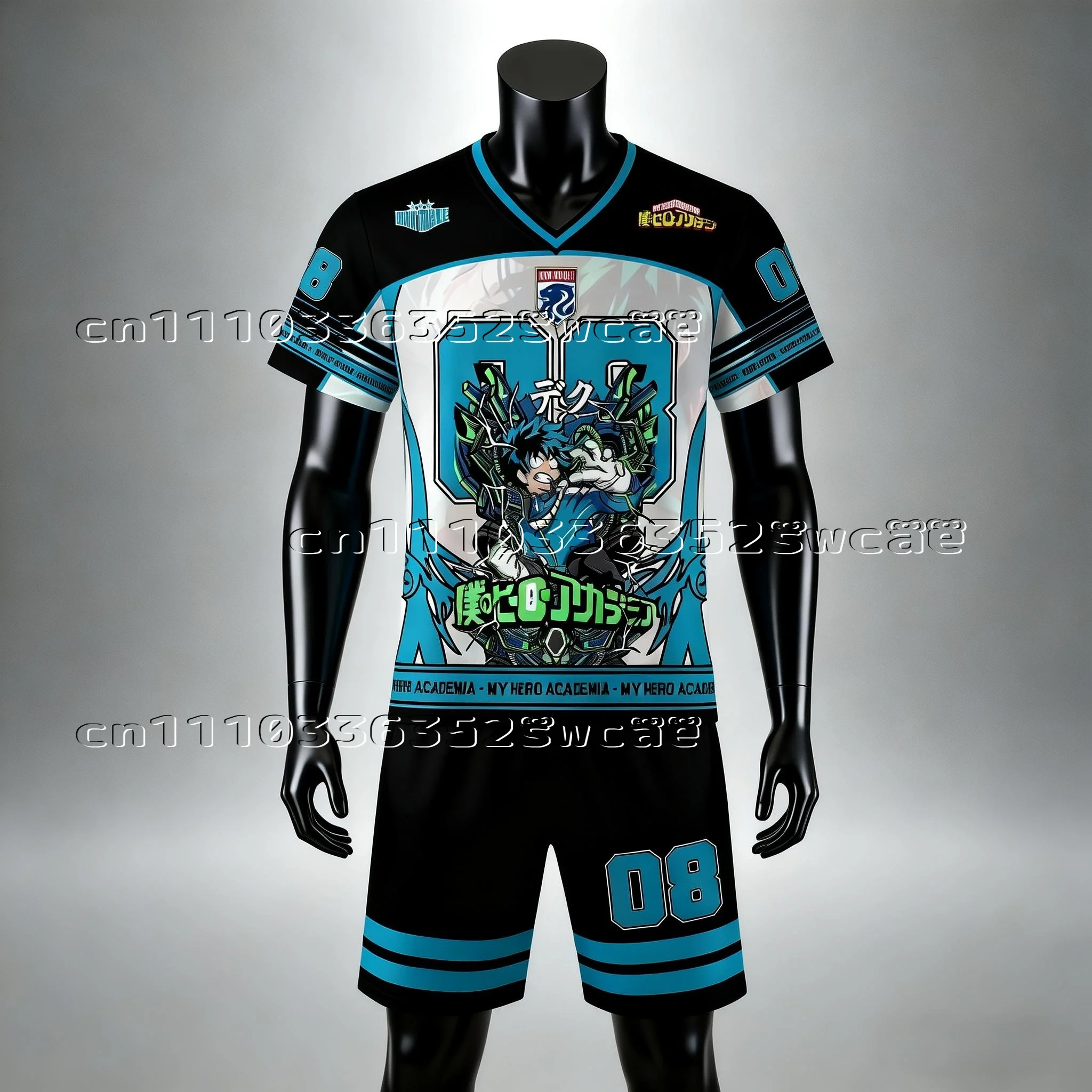 

Bandai's Popular "My Hero Academy" Green Valley Themed Jersey Set, T-shirt Shorts, Adult and Children's Summer Family Matching