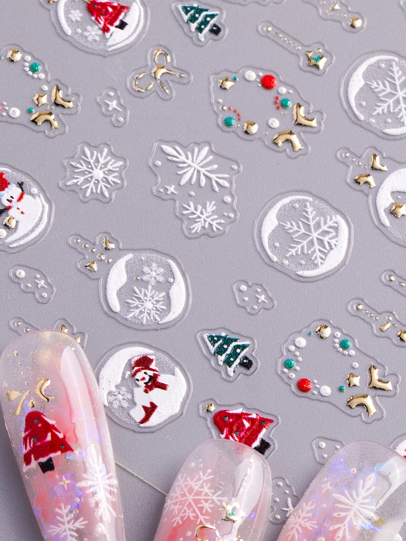 1/2pcs Winter Christmas Ball Nail Sticker 5d Relief White Hollow Out New Year Snowflake Christmas Tree Nail Sticker Decoration